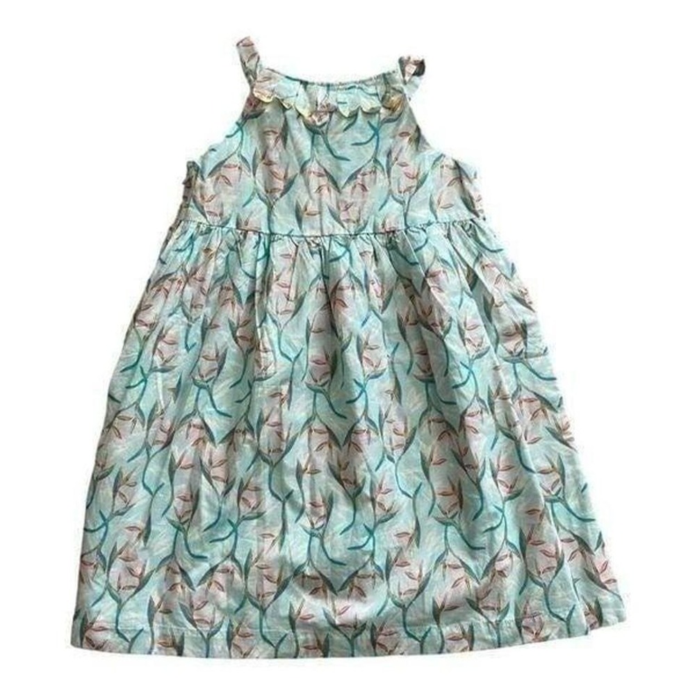 egg‎ by Susan Lazar Zoey Dress Kids 6 Aqua Bird of Paradise Floral Gold Trim